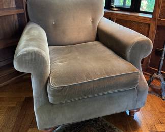 Lauren Collection Swayze Chair Upholstered in Corduroy. Has Slight Tear. Extra Fabric Available For Fixing The Arm. Measures 38" W x 40" D. Photo 1 of 5. 