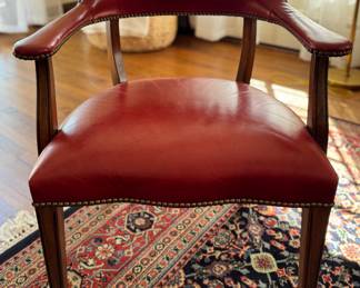 Ralph Lauren Curved Back Leather Upholstered Dining Arm Chairs - 5 Available. Seat Height Measures 18" H. Photo 1 of 5.