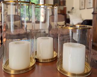 Ralph Lauren Modern Brass Hurricanes. Large Measures 18" H; Medium Measures 12" H.