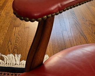 Ralph Lauren Curved Back Leather Upholstered Dining Arm Chairs - 5 Available. Seat Height Measures 18" H. Photo 3 of 5.