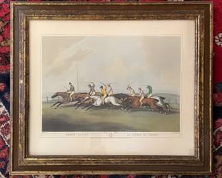 "Horse Racing: La Course de Chevaux," Hand-Painted Aquatint Engraving by Edward Orme. Measures 25" x 22" Overall. Photo 1 of 3. 
