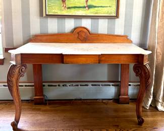 Chippendale Style Console / Hunt Board with Carrara Marble Top. Measures 60" W x 11" D x 34" H. Photo 2 of 6. 