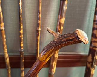 Burnt Bamboo Hall Tree Shown with Four Canes & Bugle. Hall Tree Measures 30" W x 76" H x 6.5" D. Photo 5 of 6. 