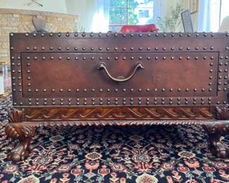 Ralph Lauren English Dalton Leather & Mahogany Coffee Table. Measures 32" x 48" x 19.5" H. Photo 1 of 6. 