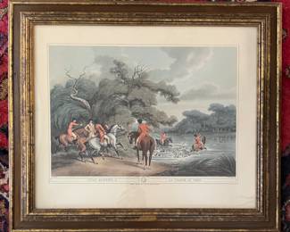 "Stag Hunting 2: La Chasse Au Cerf" Drawn By Samuel Howitt Hand-Painted Aquatint Engraving. Measures 25" x 22" Overall. 