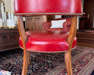 Ralph Lauren Curved Back Leather Upholstered Dining Arm Chairs - 5 Available. Seat Height Measures 18" H. Photo 5 of 5.