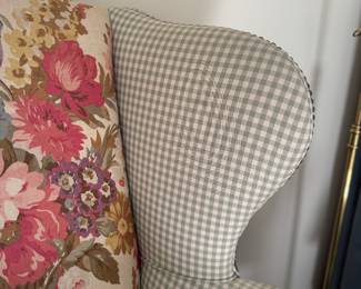 Ralph Lauren Home Devonshire Wing Chair  Upholstered in Wool Plaid and Floral Chintz Fabric. Measures 31" W x 36" D. Photo 3 of 8. 
