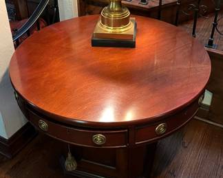 Ralph Lauren Flame Mahogany Drum Table - Comes with Pads. Measures 38" D x 28.5" H. Photo 3 of 6. 