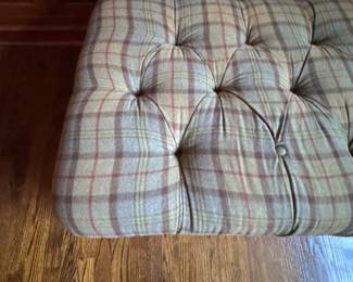 Ralph Lauren Home Tufted Plaid Wool Upholstered Settee Upholstered in 100% Lambswool Cecil Ancient Tarta in Mallard Colorway. Measures 64" W x 32" D with 18" Seat Height. Photo 4 of 5. 