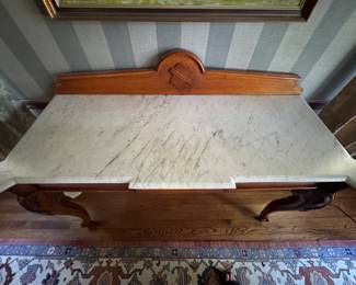Chippendale Style Console / Hunt Board with Carrara Marble Top. Measures 60" W x 11" D x 34" H. Photo 4 of 6. 