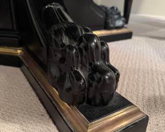 Ralph Lauren Black Lacquered Regency-Style Dining Table with Parcel Gilt Pedestal and Claw Feet. Comes with Glass Topper. Measures 60" D x 30" H with 27" Clearance. Photo 4 of 4. 