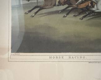 "Horse Racing: La Course de Chevaux," Hand-Painted Aquatint Engraving by Edward Orme. Measures 25" x 22" Overall. Photo 2 of 3. 