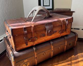Leather Trunk - 2 Available. Each Measures Approximately 36" W & 45" W. 
