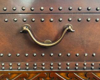 Ralph Lauren English Dalton Leather & Mahogany Coffee Table. Measures 32" x 48" x 19.5" H. Photo 4 of 6. 