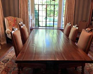 Ralph Lauren Home "Polo Suite" Dining Table and Chair Set. Sold as Set or Independently.  Trestle-Base, Wide-Plank Farm Table Measures 44" W x 108" L (9') x 30" H with 28" Clearance. Photo 2 of 6. 