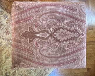 Ralph Lauren Mahogany Cross Bench Stool with Claw Feet. Upholstered in Hampton Square Paisley Velvet Fabric - 2 Available. Each Measures 22" x 22" x 19" H. Photo 3 of 3. 