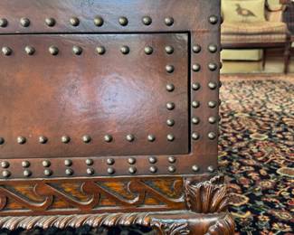 Ralph Lauren English Dalton Leather & Mahogany Coffee Table. Measures 32" x 48" x 19.5" H. Photo 3 of 6. 