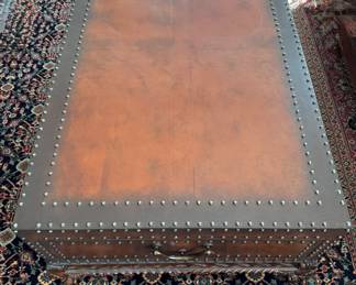 Ralph Lauren English Dalton Leather & Mahogany Coffee Table. Measures 32" x 48" x 19.5" H. Photo 2 of 6. 