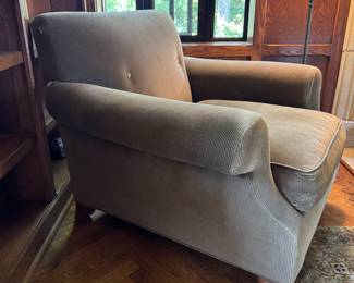 Lauren Collection Swayze Chair Upholstered in Corduroy. Has Slight Tear. Extra Fabric Available For Fixing The Arm. Measures 38" W x 40" D. Photo 2 of 5. 