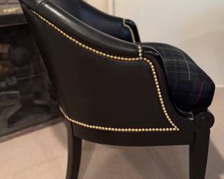 Ralph Lauren Set of 4 Duchess Leather Upholstered Dining Chairs with Glen Plaid Cushion Upholstery. Each Measures 25" W x 30" D x 20" Seat Height. Photo 3 of 5.