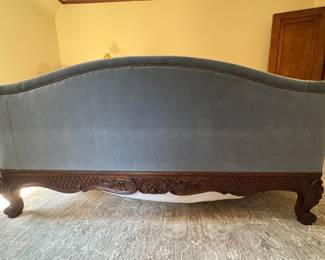 Ralph Lauren Queen Wingback Sleigh Bed Upholstered in Cotton Heritage Velvet in Cornflower Colorway. Measures 66" W x 56" H. Photo 4 of 8. 
