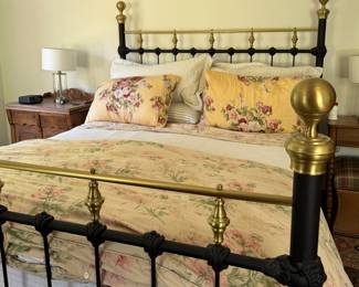 Wrought Iron & Brass Queen Size Bed Frame. Measures 66" W x 64" H. Photo 1 of 2. 