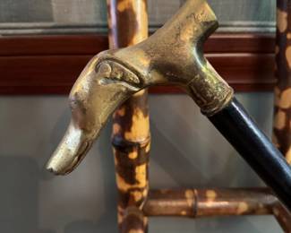 Burnt Bamboo Hall Tree Shown with Four Canes & Bugle. Hall Tree Measures 30" W x 76" H x 6.5" D. Photo 3 of 6. 