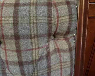 Ralph Lauren Home Tufted Plaid Wool Upholstered Settee Upholstered in 100% Lambswool Cecil Ancient Tarta in Mallard Colorway. Measures 64" W x 32" D with 18" Seat Height. Photo 3 of 5. 