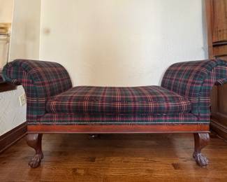 Ralph Lauren Homes Clawfoot Kings Roll Arm Bench with Claw Feet Upholstered in 100% Wool Watson Tartan in Black. Measures 70" W x 24" D. Photo 1 of 5. 