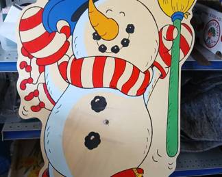 Hard Plastic Vintage Snowman Sign