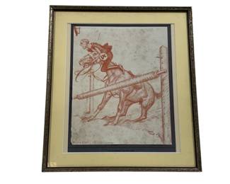 158 - Framed Signed Cartoon Pencil Drawing 14 x 12
