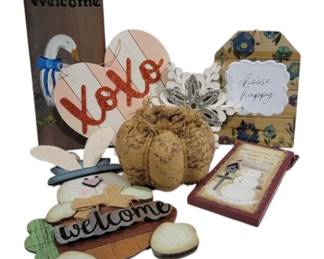 190 - Assorted Decorative Wall Plaques & Burlap Pumpkin
