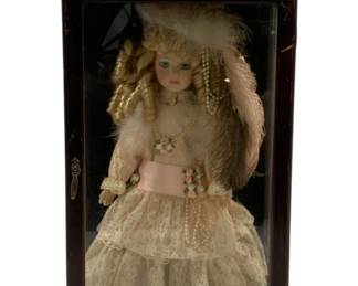 1980 - Ceramic Doll in Wood Case 22 x 12 x 7
