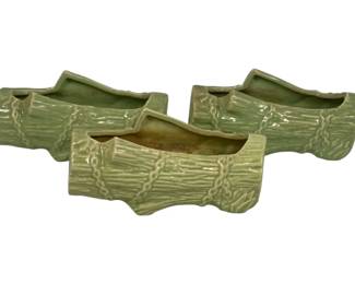 1955 - 3 McCoy Pottery Log Planters 3.5 x 7 x 3
