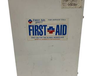 124 - Metal First Aid Cabinet w/ contents 22 x 15.5 x 6
