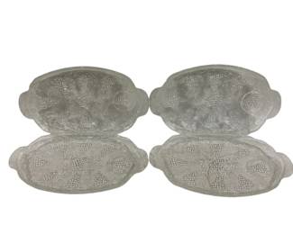 272x - 4 Vintage Glass Snack Plates 11.5 x 6.5
