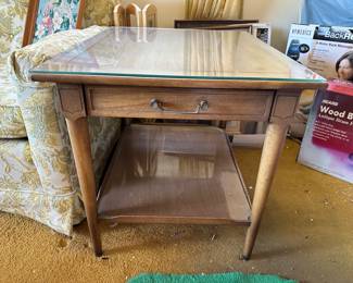 Imperial Furniture MCM wood end table - includes glass top