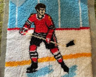 Hockey player latch hook rug