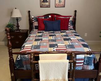 FQ Bed, Nightstand, Quilt Rack And Decor