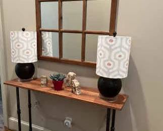 Industrial Table, Mirror, Lamps And Decor