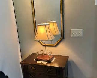 Vintage Squires Chest, Lamp And Mirror