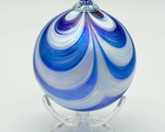 20 HandblownGlassBlueWhiteSwirlOrnament