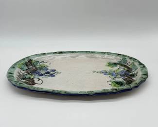 65 GlazedPotteryGrapesVinesServingTraySigned