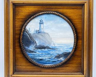 48 FramedLighthousePaintingonCanvasSignedbyArtist