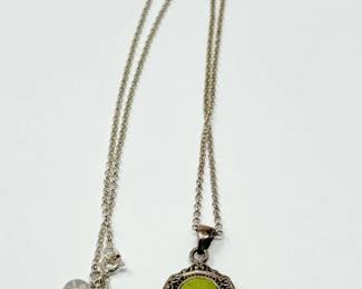 44 SterlingSilverGreenTurquoiseVirginMaryPendantNecklace