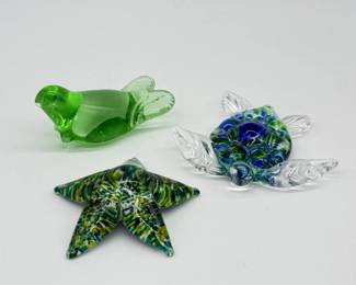 35 HandblownSculptedGlassSeaTurtleSealStarfishFigurines