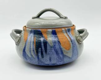 12 GlazedPotteryCasseroleDishwLidSigned