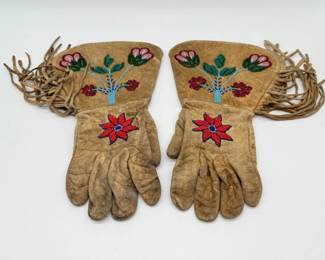 88 NativeAmericanLeatherBeadedGauntletGloves