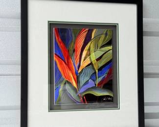 25 JohnCEbnerFramedTropicalFlowerArtonCeramicTileSigned