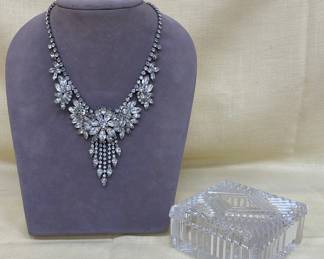 Vtg Juliana Rhinestone Necklace Crystal Cut Trinket Box